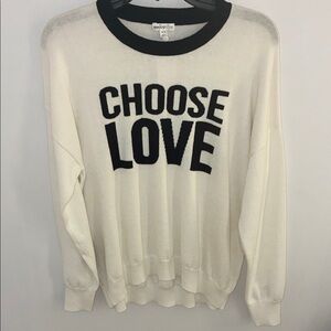 New! Minnie Rose Cotton Cashmere White and Black 'Choose Love' Sweater - XS/S